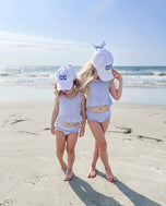 Customizable Bow Baseball Hat in White with Blue Bow (Youth)