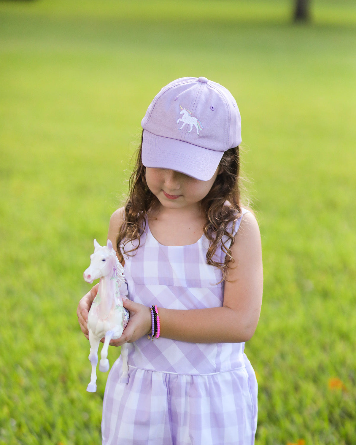 Customizable Rainbow Unicorn Bow Baseball Hat (Girls)