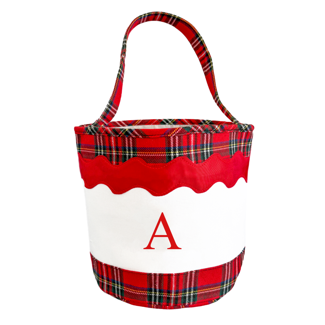 Customizable Red Plaid Christmas Toy Tote