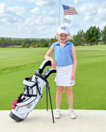 Customizable Bow Baseball Hat in White with Blue Bow (Youth)