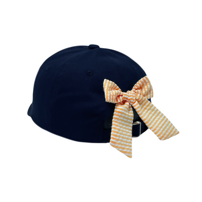 Navy Auburn Tigers baseball hat with seersucker bow on the back