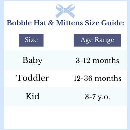 Hat and mitten size chart