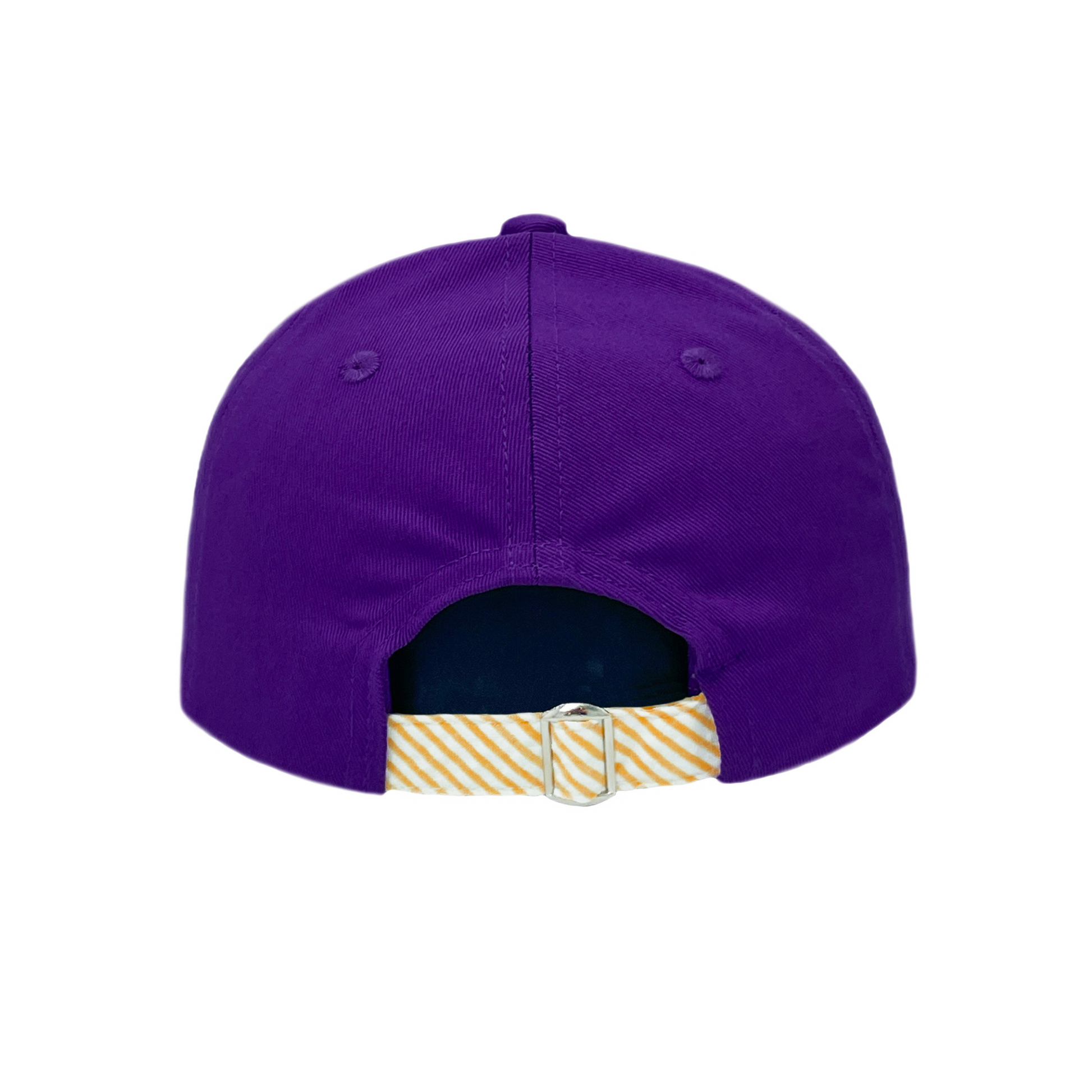 Purple Clemson baseball hat with seersucker tuck strap