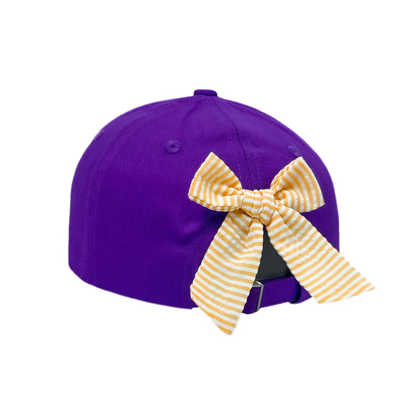 Purple Clemson bow baseball hat with seersucker bow on the back