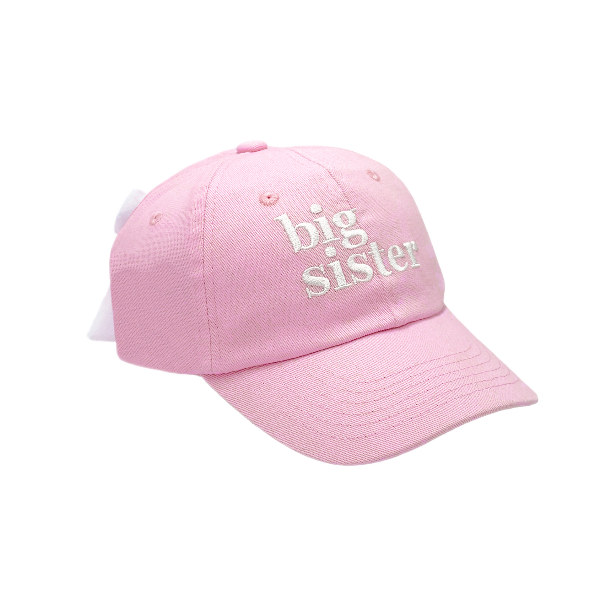 Pink baseball hat with Big Sister embroidery and bow on the back