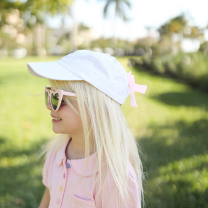 Customizable Bow Baseball Hat in Winnie White, Pink Bow (Youth)