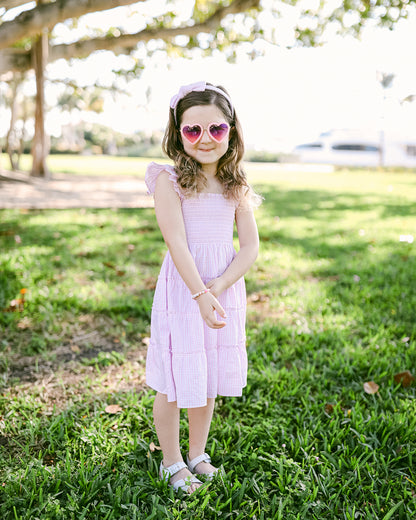 Seersucker Bow Headband in Pink/White