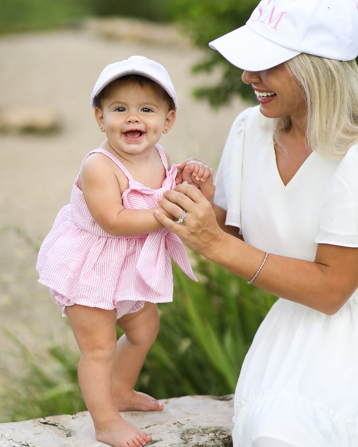 Customizable Baseball Hat in Seersucker Pink (Baby/Toddler)