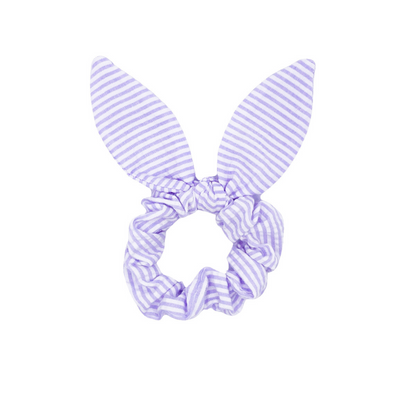 Seersucker Bow Scrunchie in Lavender/White