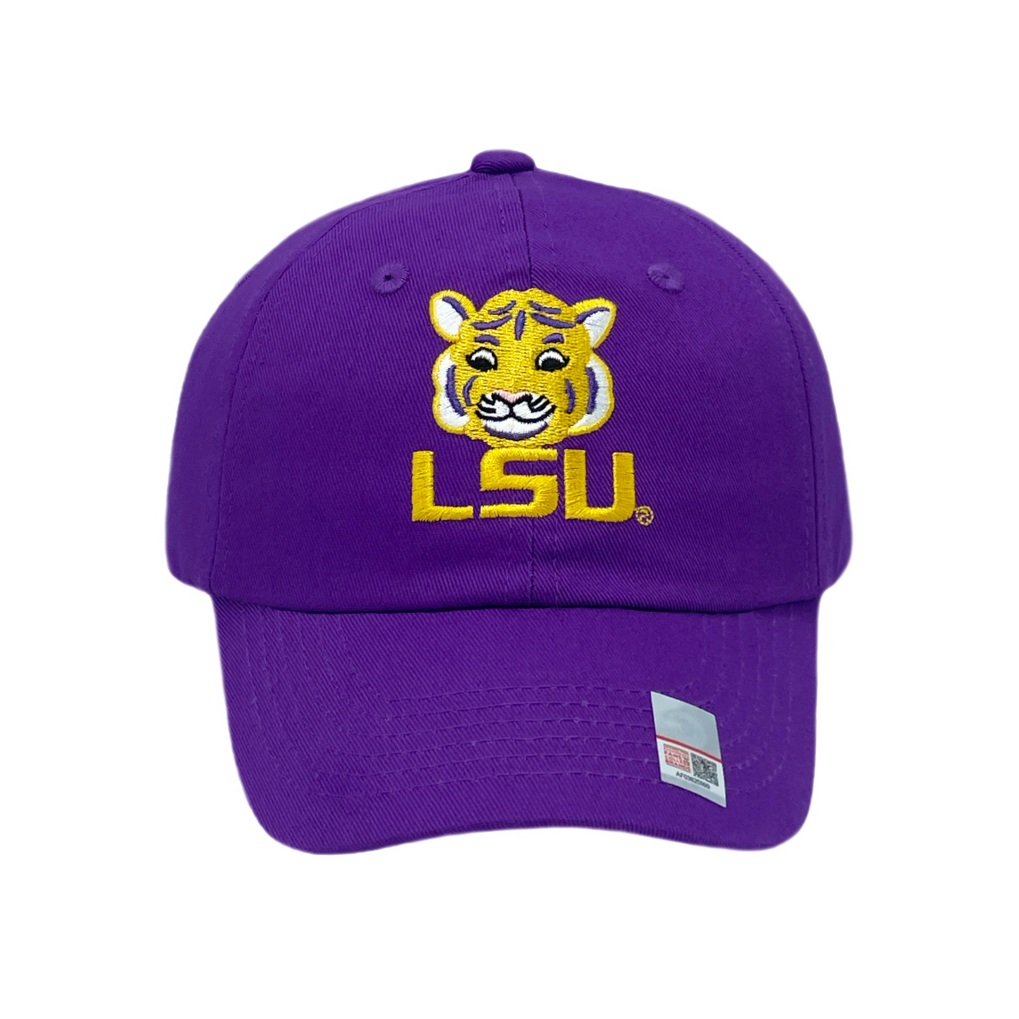 Purple LSU Tigers baseball hat with embroidered tiger and logo