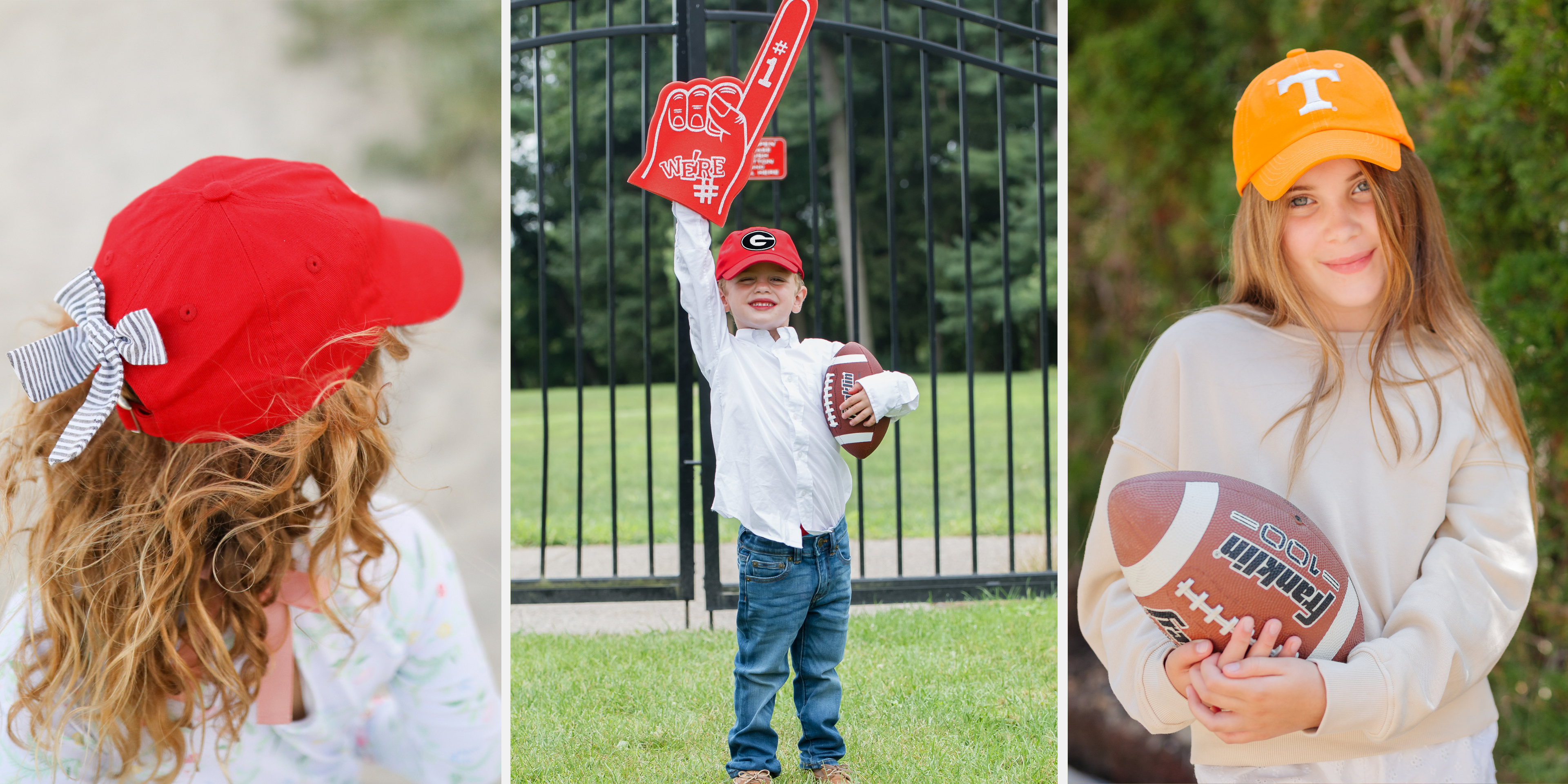 Kids wearing Georgia Bulldogs and Tennessee Vols baseball hats