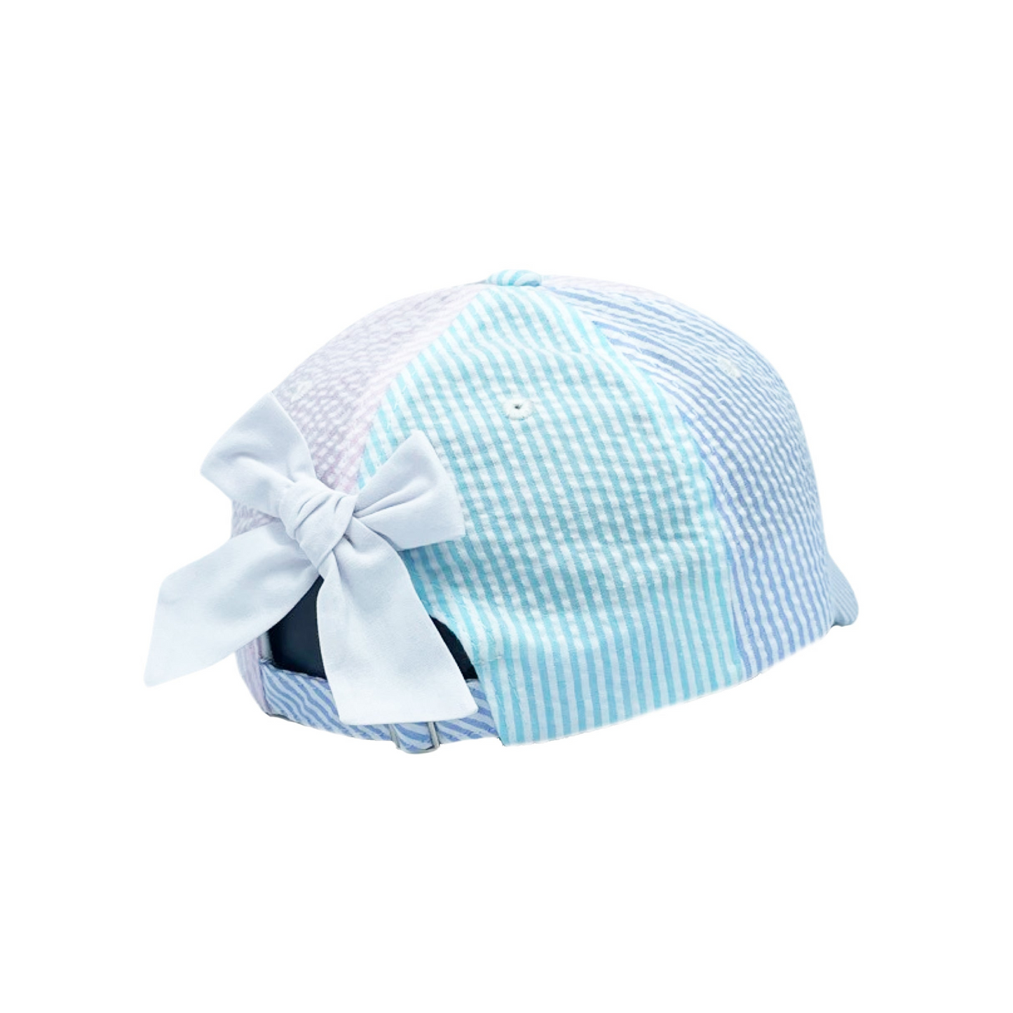 Customizable Bow Baseball Hat in Multicolor Seersucker (Girls)