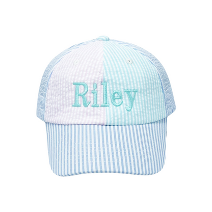 Customizable Bow Baseball Hat in Multicolor Seersucker (Girls)