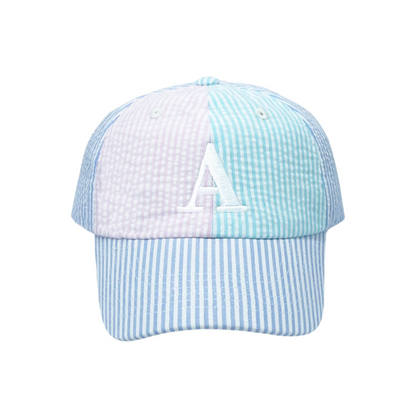 Customizable Bow Baseball Hat in Multicolor Seersucker (Girls)