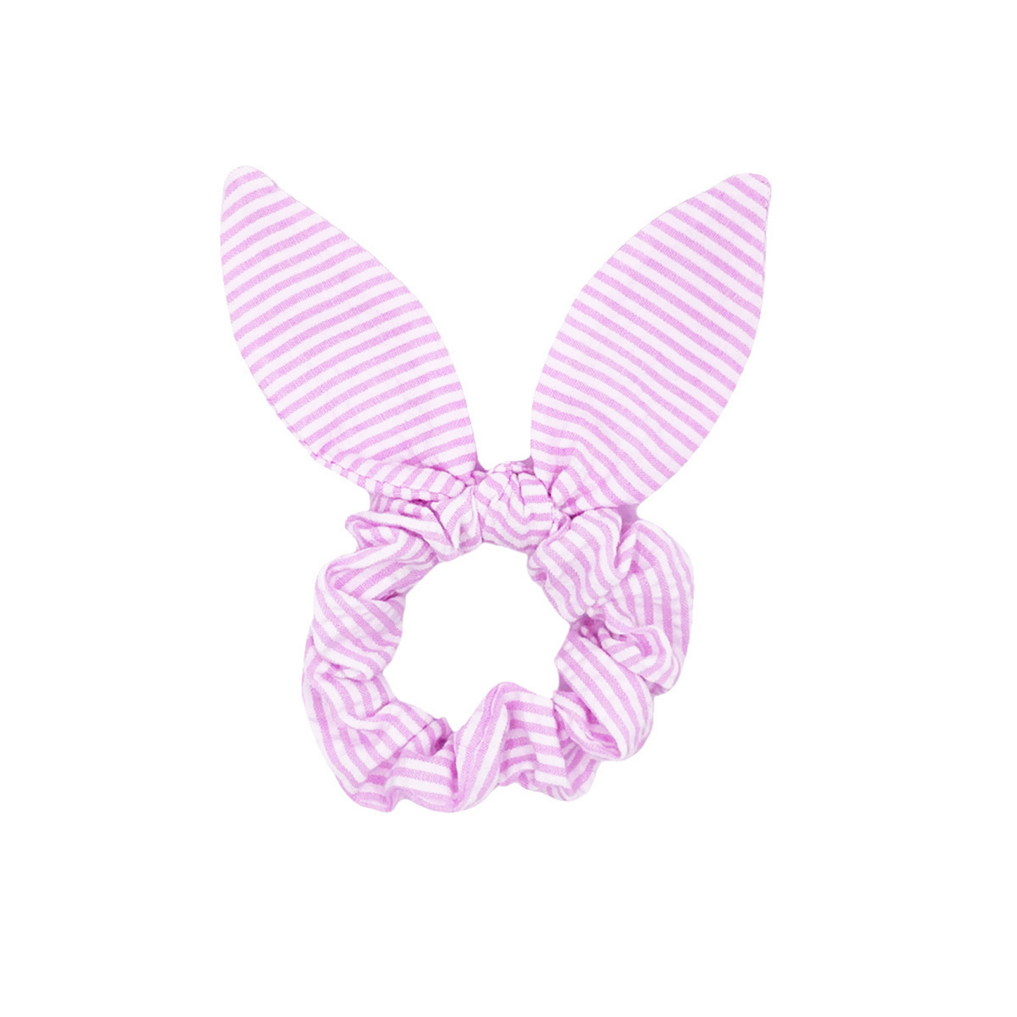 Seersucker Bow Scrunchie in Pink/White