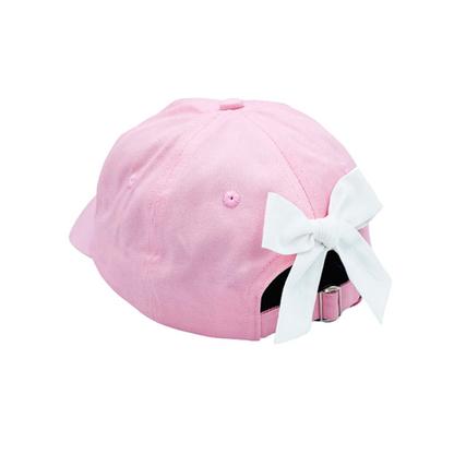 Pink baseball hat with white bow on the back