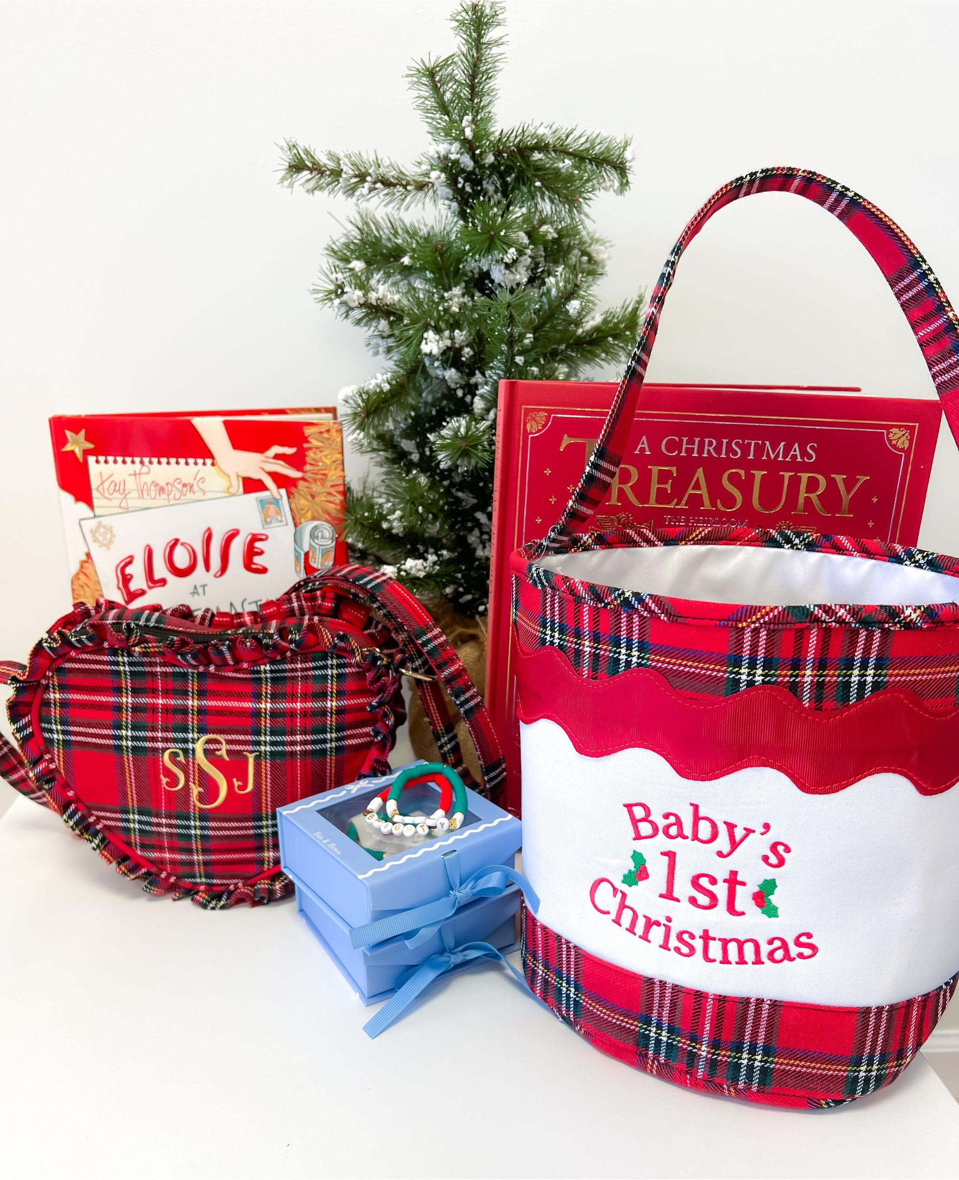 Collection of red plaid Christmas gifts