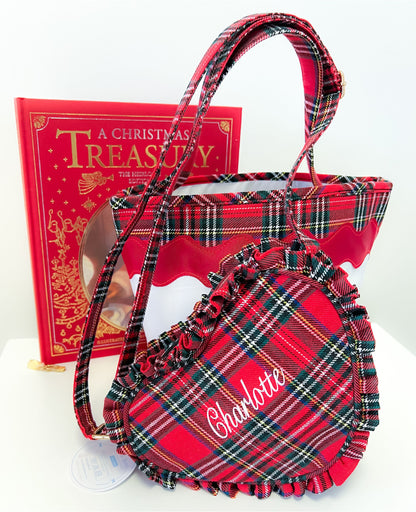 Red plaid heart shape purse with name embroidery