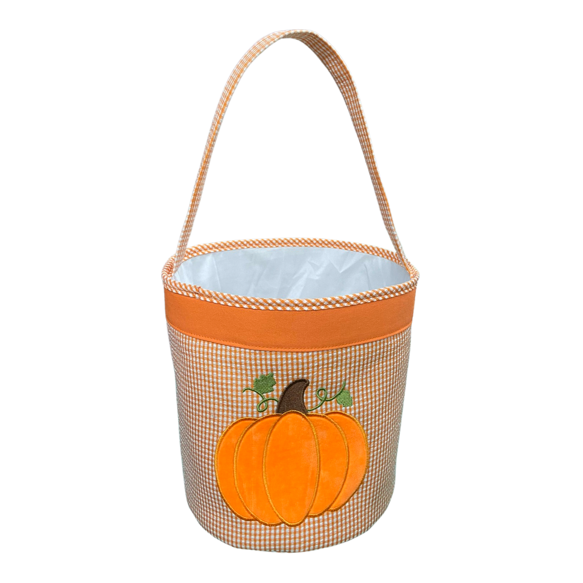 Orange seersucker tote with pumpkin applique