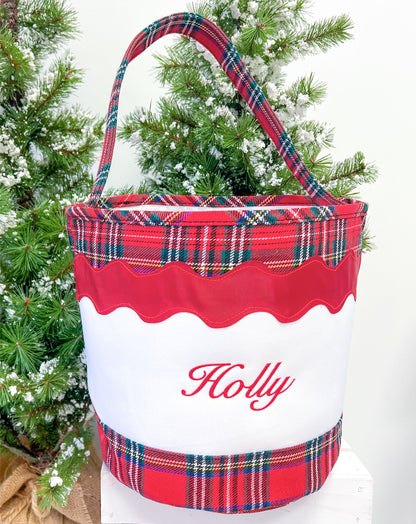 Red Plaid Christmas Toy Tote