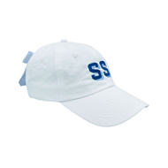 Customizable Bow Baseball Hat in White with Blue Bow (Adult)