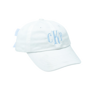 Customizable Bow Baseball Hat in White with Blue Bow (Youth)