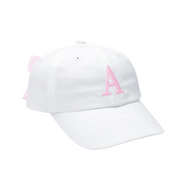 Customizable Bow Baseball Hat in White with Pink Bow (Baby/Toddler, Youth)