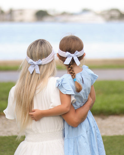 Customizable Winnie White Bow Visor, Blue Bow (Girls)