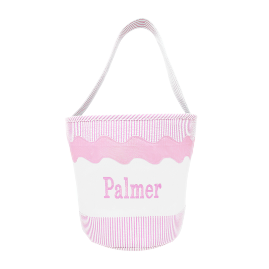 Toy Tote/Gifting Bucket in Pink Seersucker