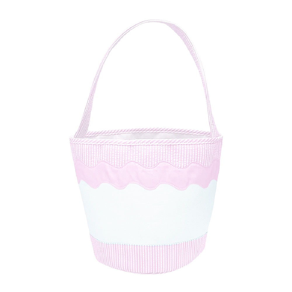 Toy Tote/Gifting Bucket in Pink Seersucker